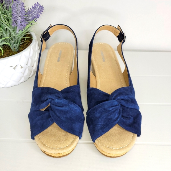 Land's End Navy Blue Suede Slingback Espadrilles Wedge 9 New - Picture 2 of 8